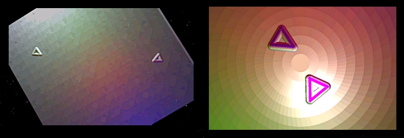 Two views from directly above the tanks on different base platforms